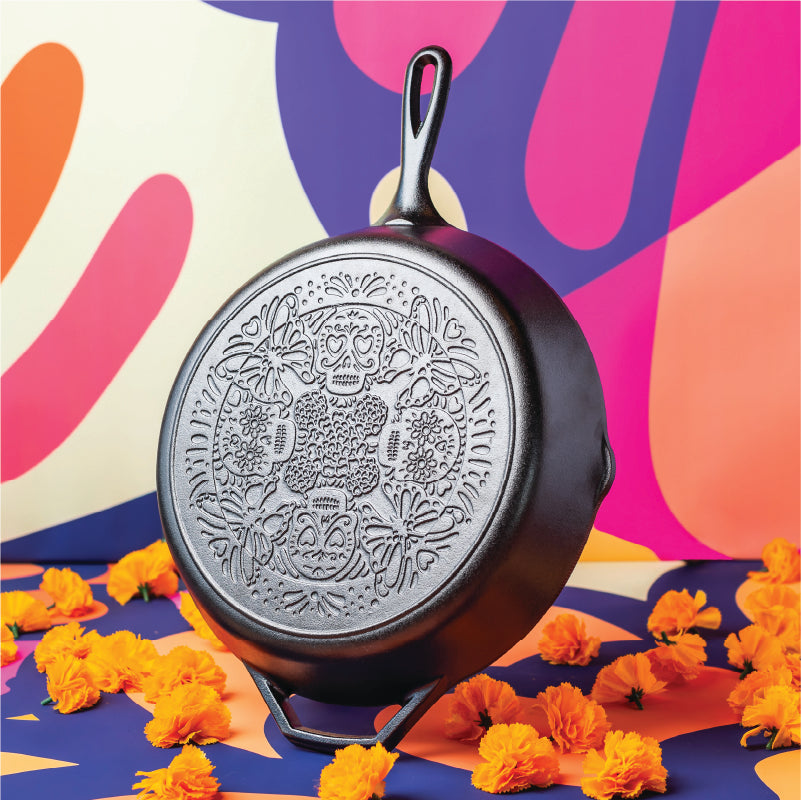 Lodge Heritage 12 Inch Seasoned Cast Iron Butterfly Sugar Skull Skillet